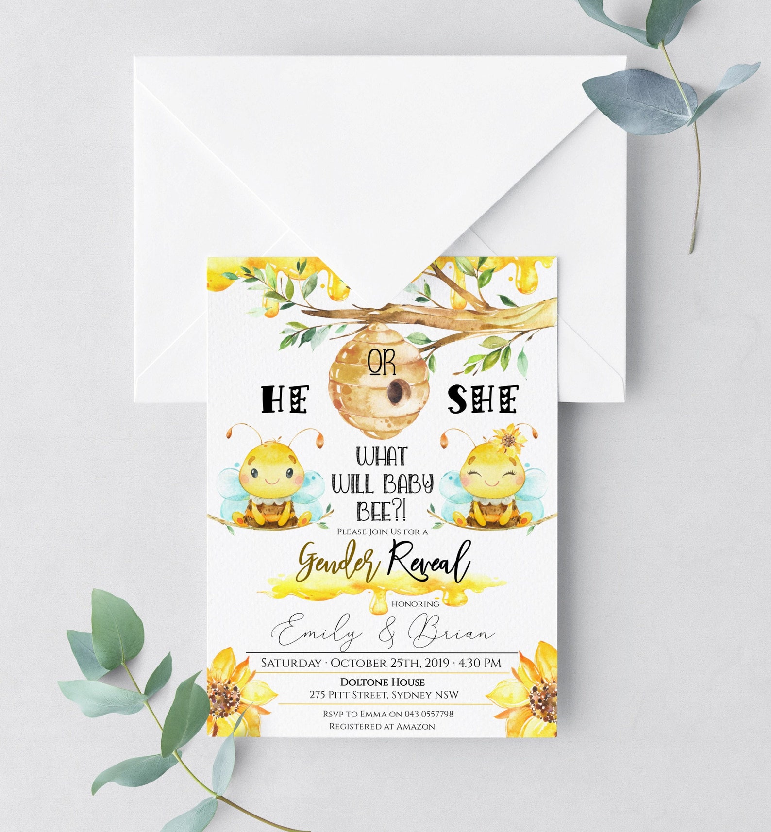 BEE Gender Reveal Invitation EDITABLE Template Instant Etsy