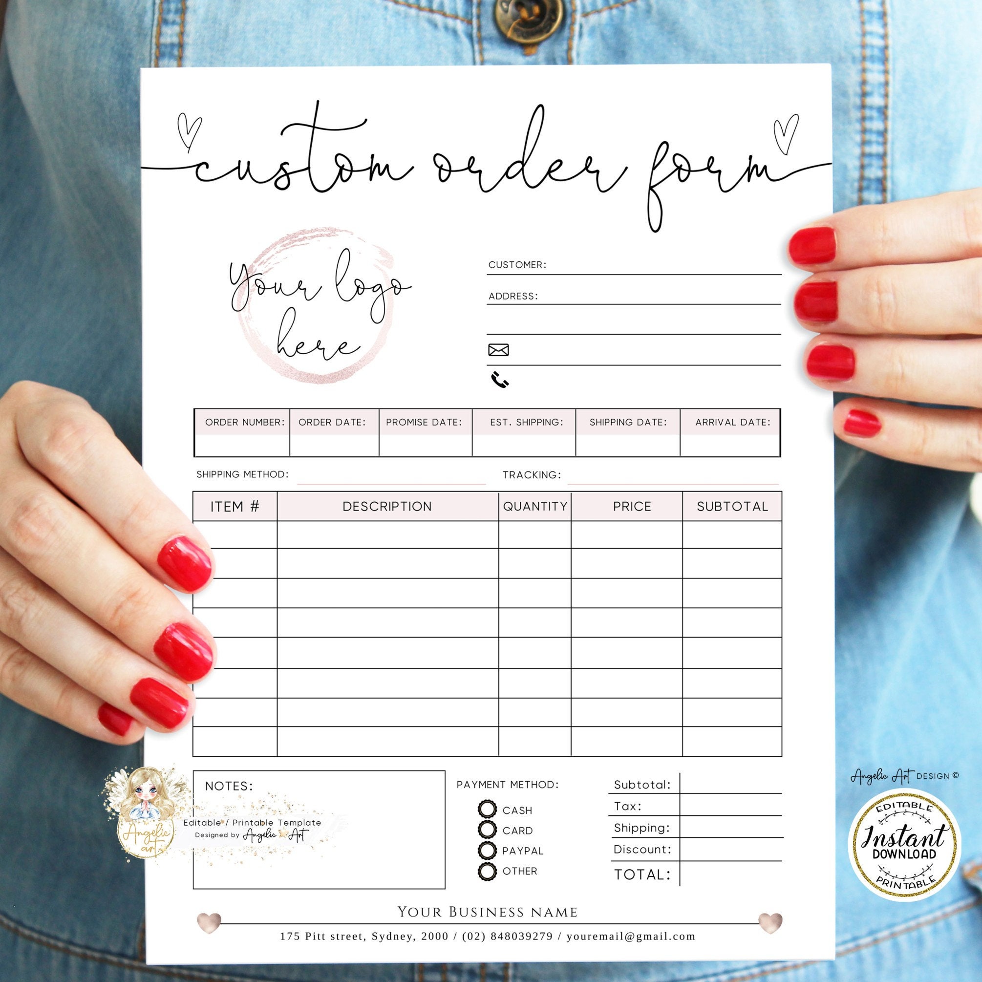 ADD Your LOGO / Editable Custom Order Form Template / - Etsy