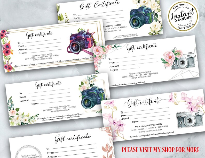 Photography Gift Certificate Templates Printable Gift - Etsy