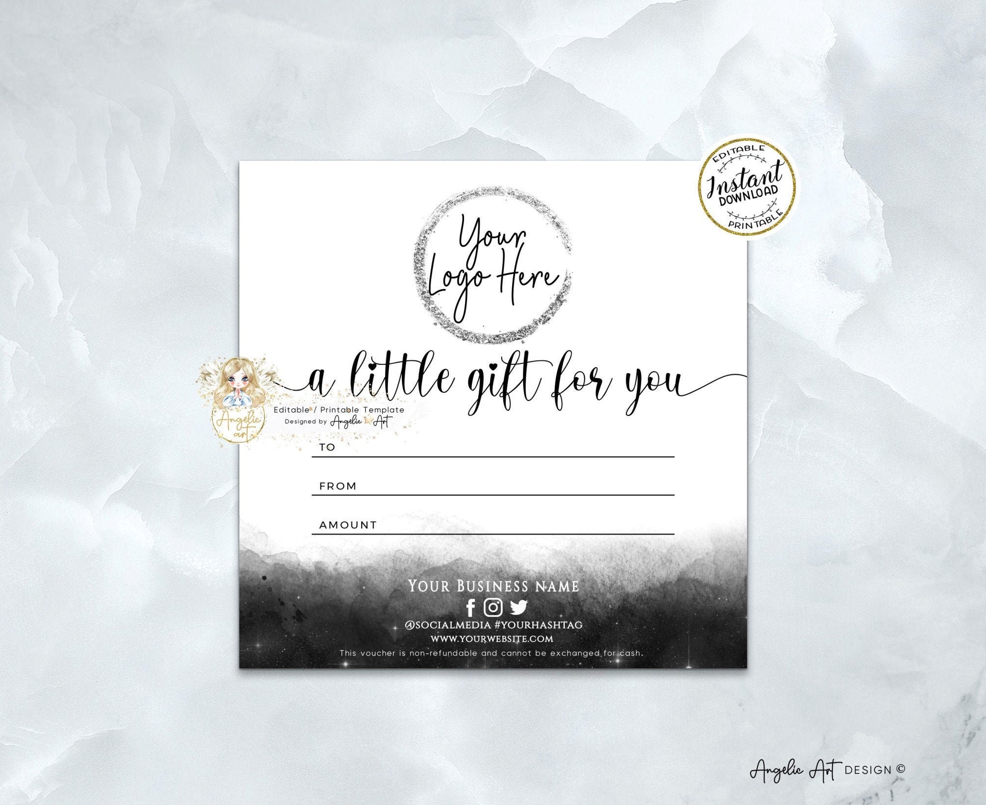 Editable Gift Certificate Black White Editable Gift Voucher | Etsy