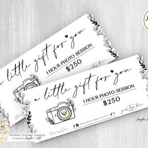 Minimalist Photography Gift Certificate Template EDITABLE Printable ...