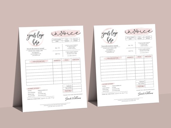 rose gold editable invoice template modern printable invoice etsy ireland