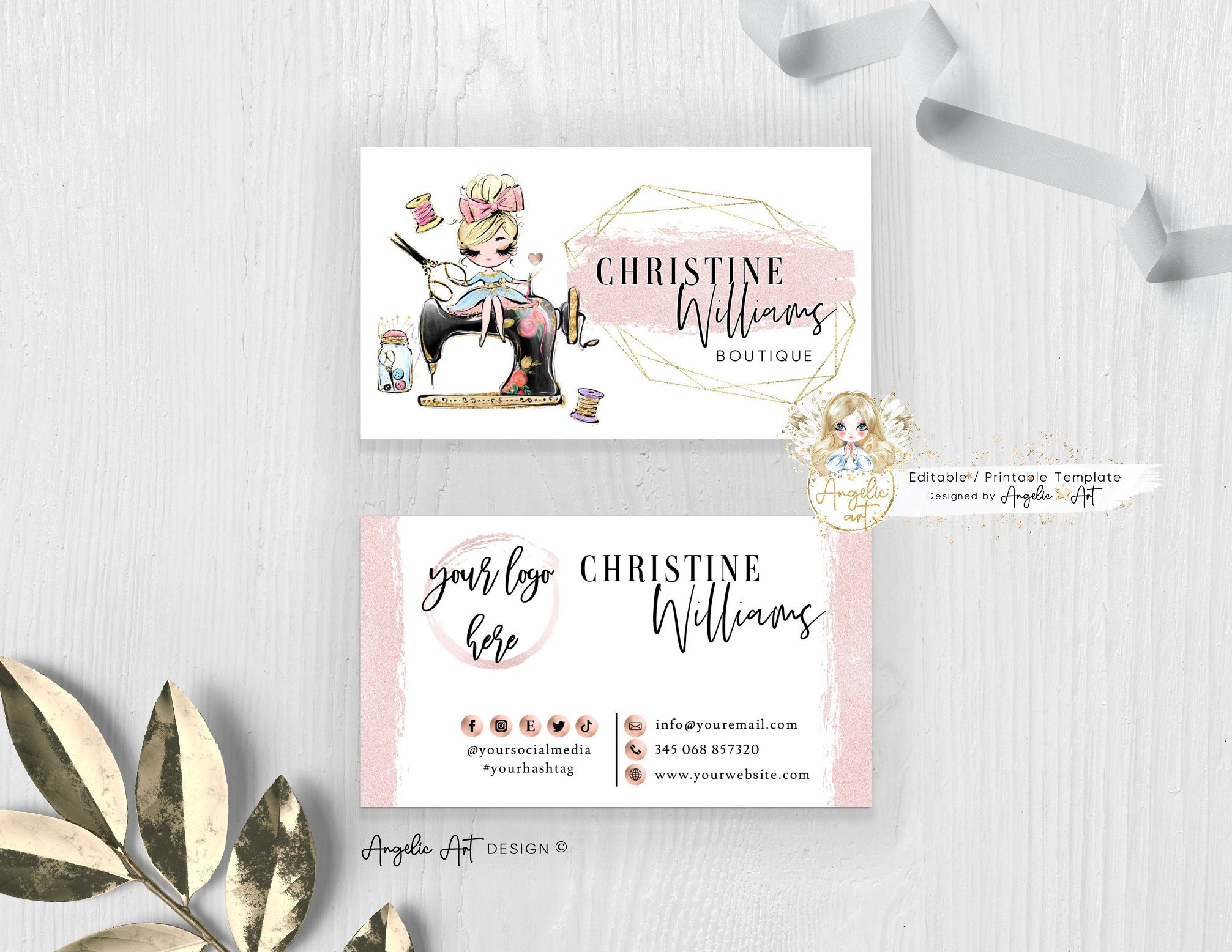 Sewing Business Card Template Editable Handmade Sewing - Etsy