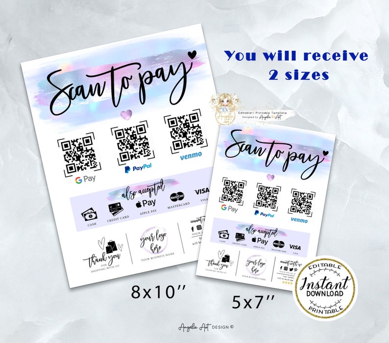 PASTEL Scan to Pay Template Payment Sign Template QR Payment Etsy