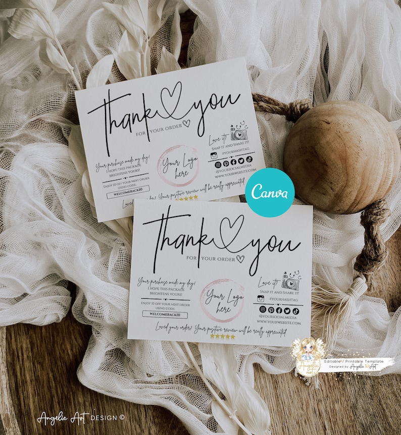 CANVA Editable SIMPLE Business Thank You Insert Card Template, Modern ...