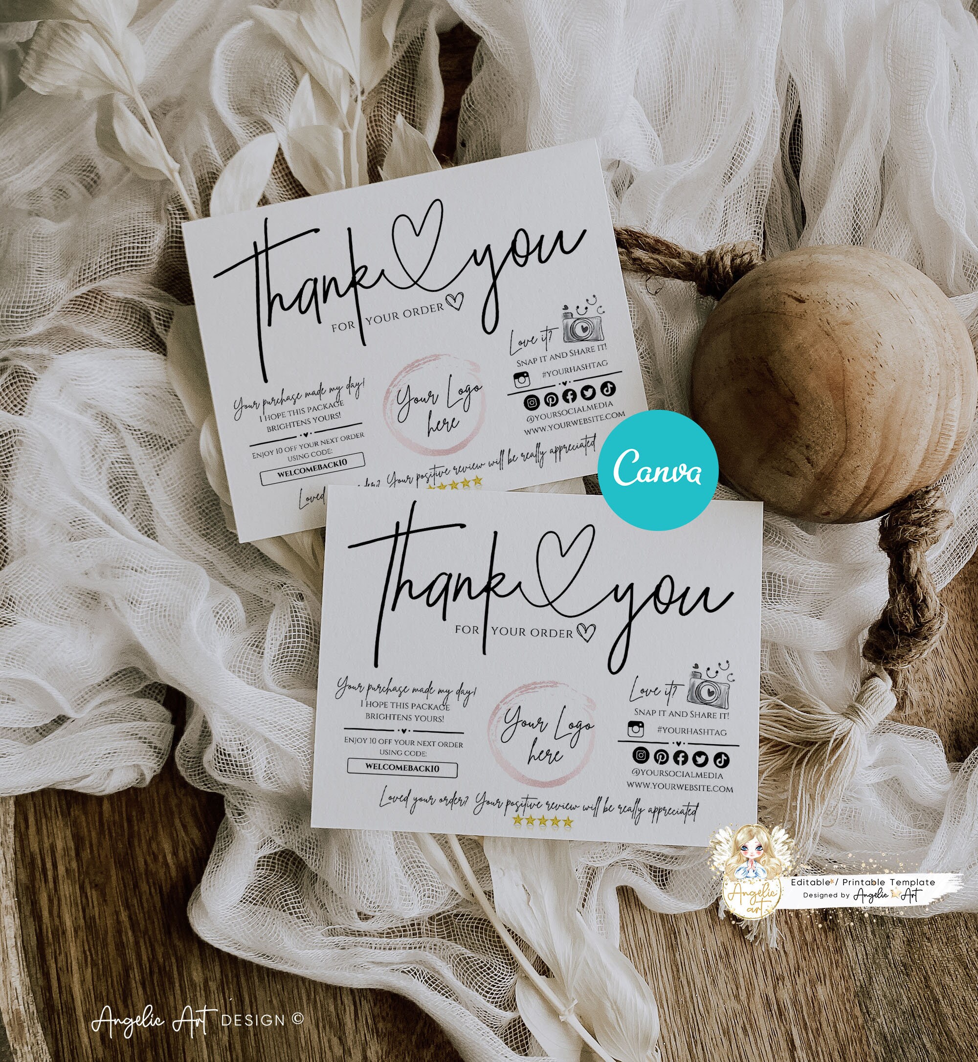 CANVA Editable SIMPLE Business Thank You Insert Card Template, Modern ...