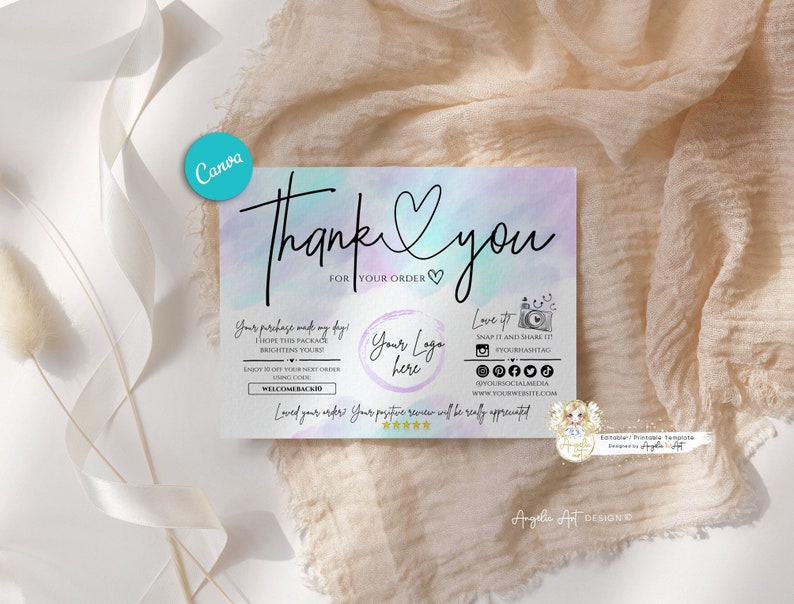 Editable in CANVA Pastel Business Thank You Insert Card Template Modern ...
