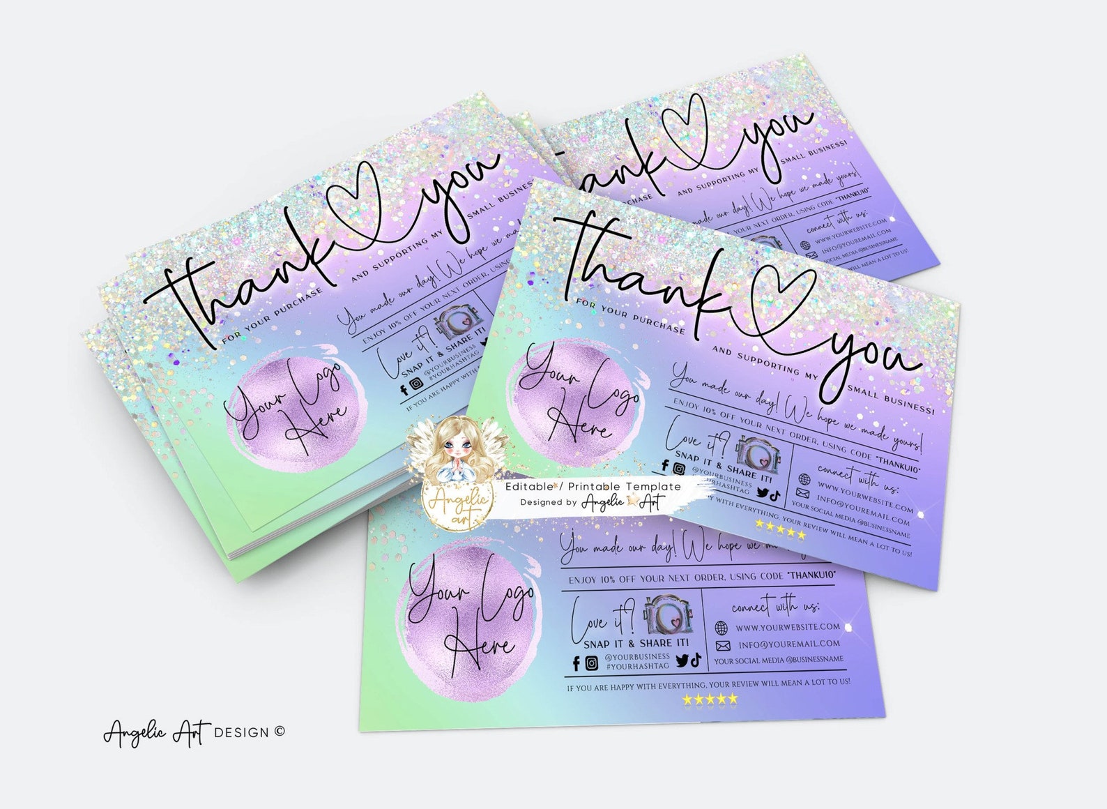 ELF Holographic Business Thank You Template EDITABLE Order - Etsy