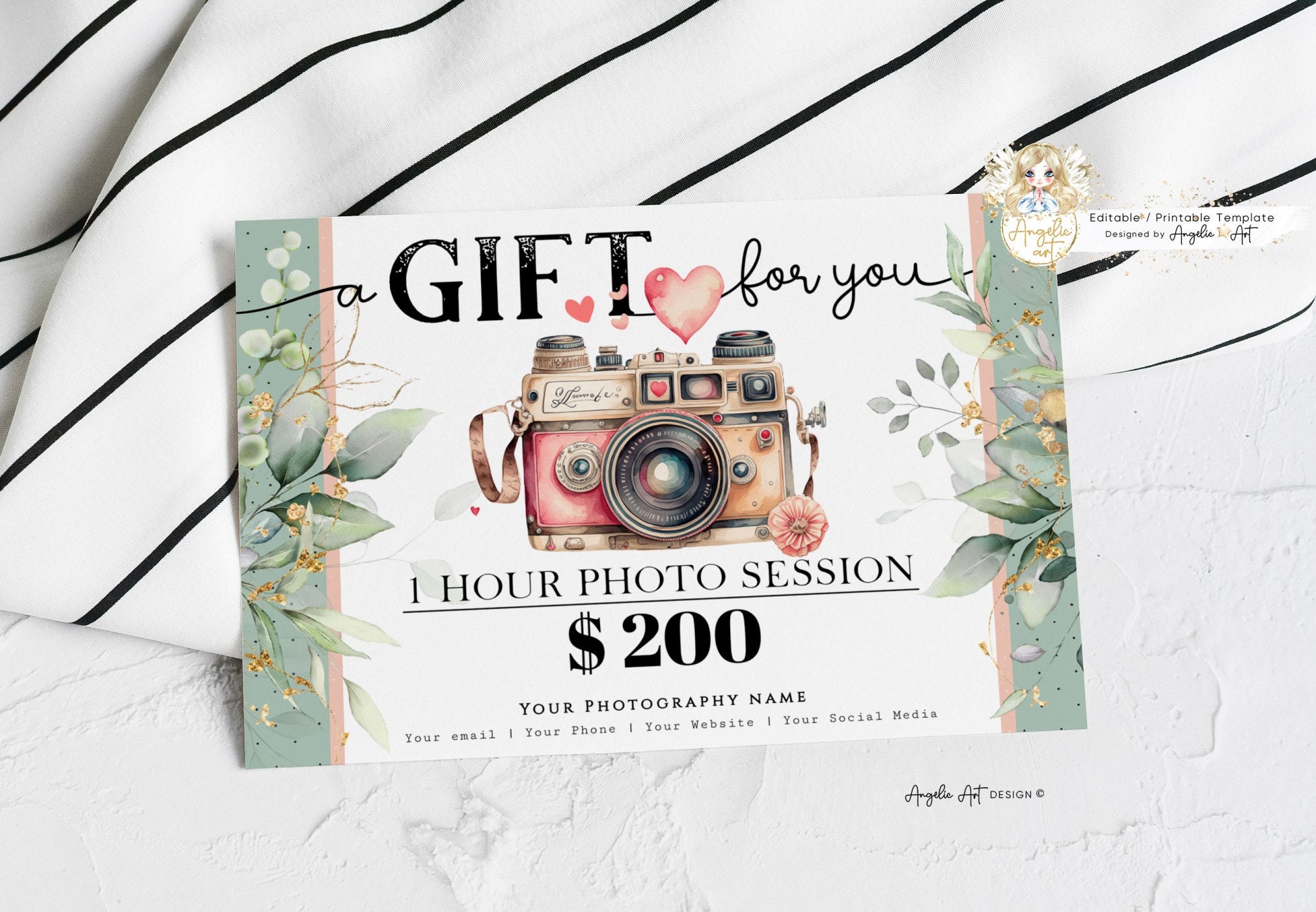 Photography Gift Certificate Template, Camera Photography Gift Card ...