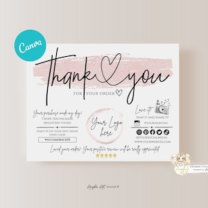 Editable CANVA Rosegold Business Thank You Insert Card Template, Modern ...