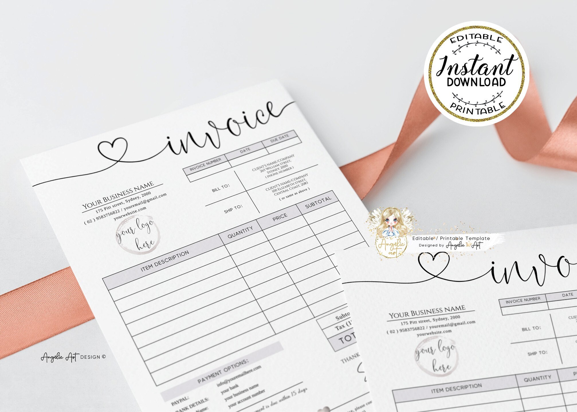 Editable Simple INVOICE Form Template - Modern Printable Invoice ...