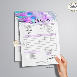 COLIBRI - Holographic Glitter Invoice Form Template EDITABLE Modern ...