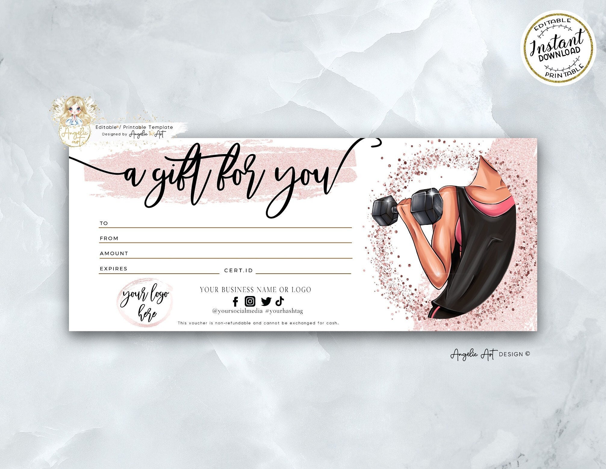 A Gift for You FITNESS Template, Rose Gold Workout Gift Certifcate