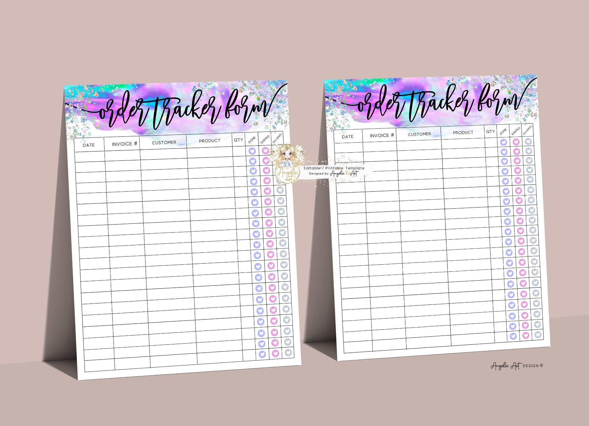COLIBRI - Holographic Glitter Order Tracker Form Template, EDITABLE ...