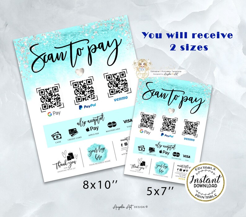 AQUA Editable Scan to Pay Template Aqua Silver Qr Payment Etsy