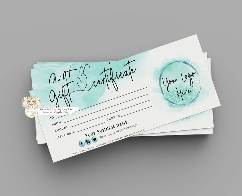 Teal Tiffany Gift Certificate Templates Editable Gift Etsy