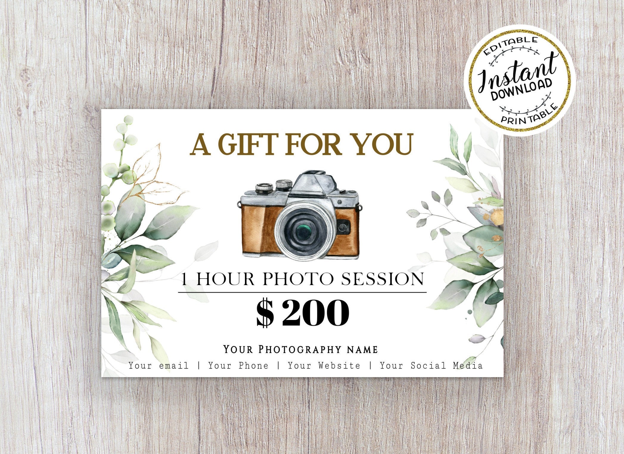 Photography Gift Certificate Template Editable Photography Gift Card  Template Photo Session Voucher Card Printable Template Photo Voucher - Etsy