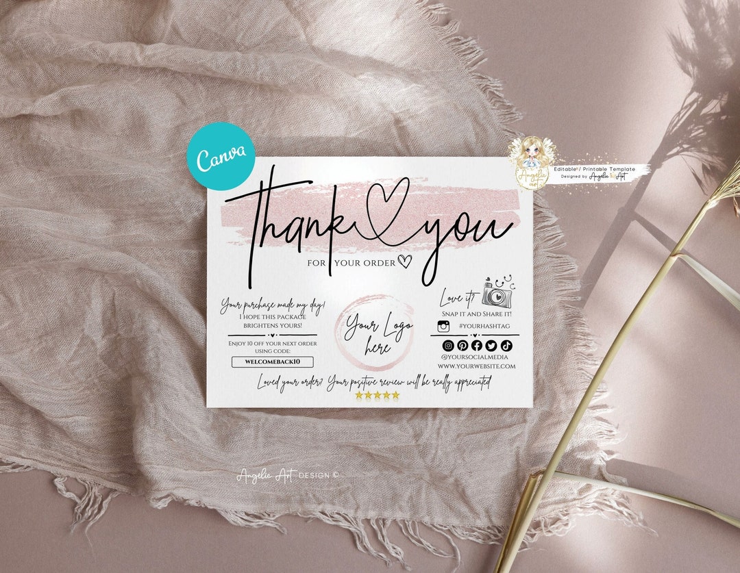 Editable CANVA Rosegold Business Thank You Insert Card Template, Modern ...