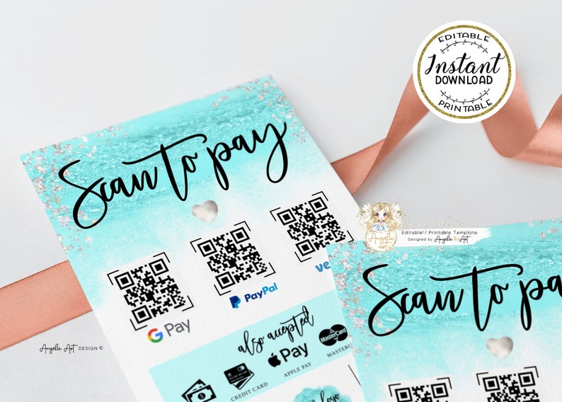 AQUA Editable Scan to Pay Template Aqua Silver Qr Payment Etsy