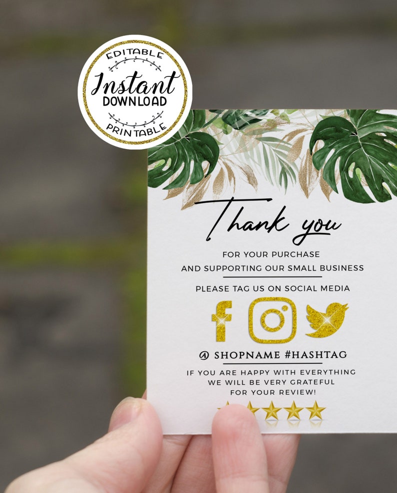 tropical business thank you insert card template small