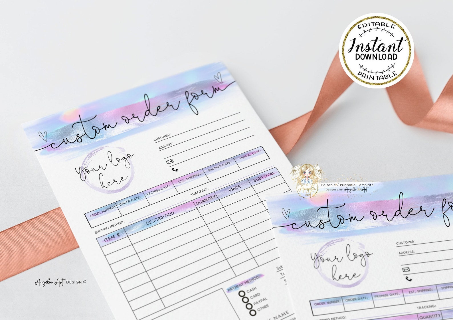 AURORA - Pastel Custom Order Form Template EDITABLE Modern Printable ...