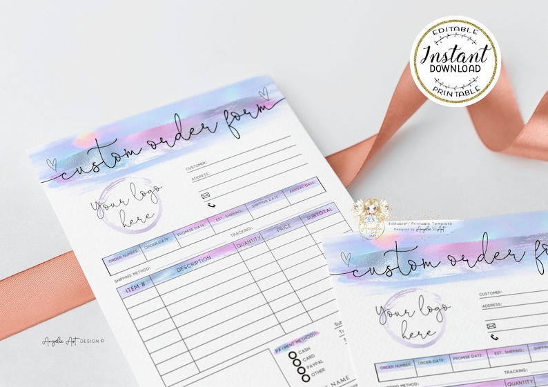 AURORA - Pastel Custom Order Form Template EDITABLE Modern Printable ...