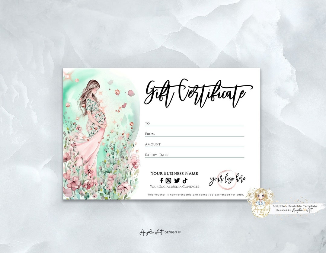 Editable Pregnancy Gift Certificate Template Printable Photography
