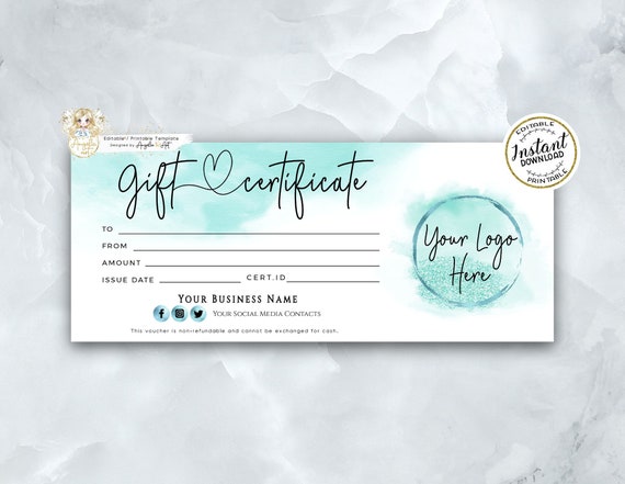 Teal Tiffany Gift Certificate Templates Editable Gift 