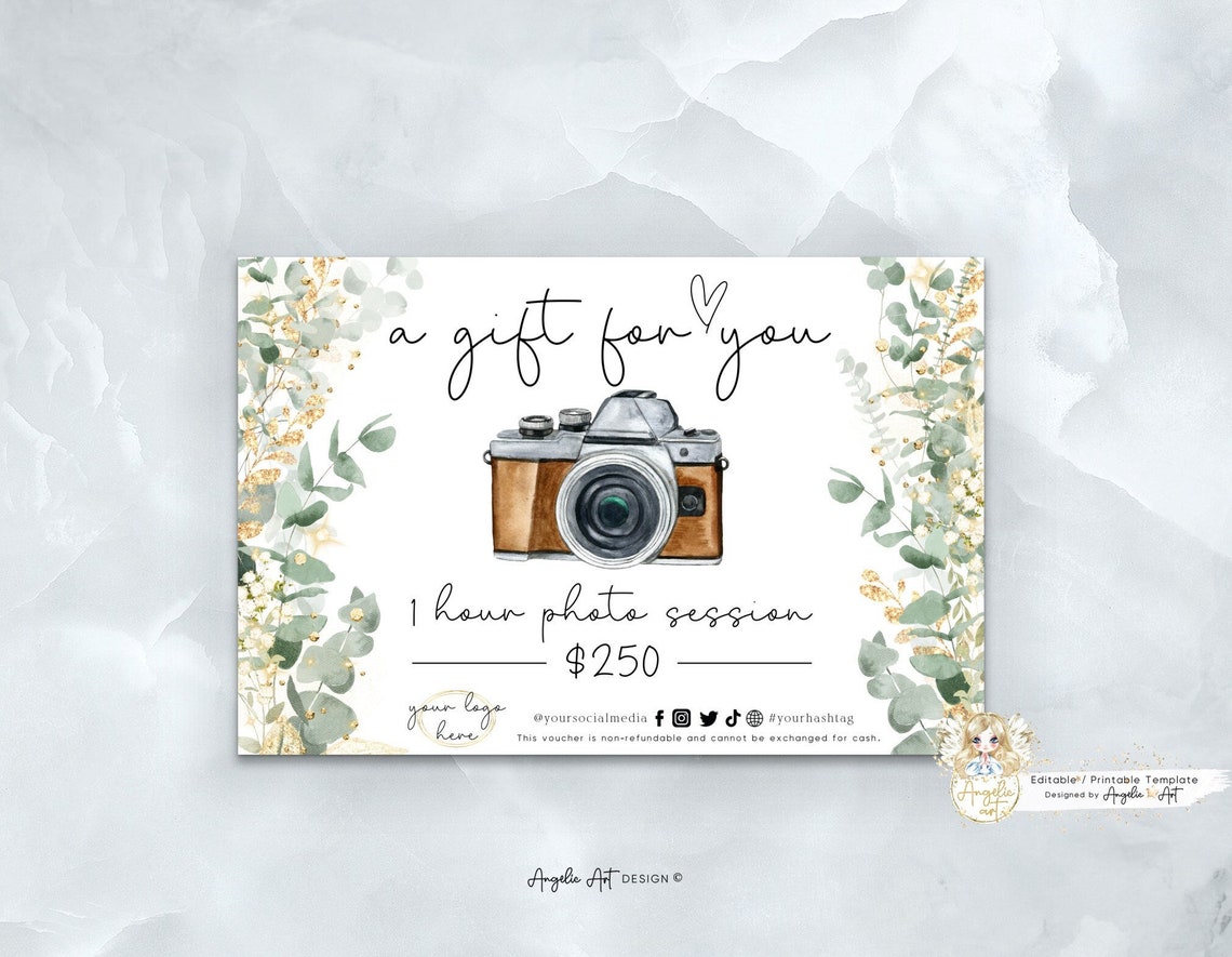 Editable Photography Gift Certificate Template, Camera Photo Session ...