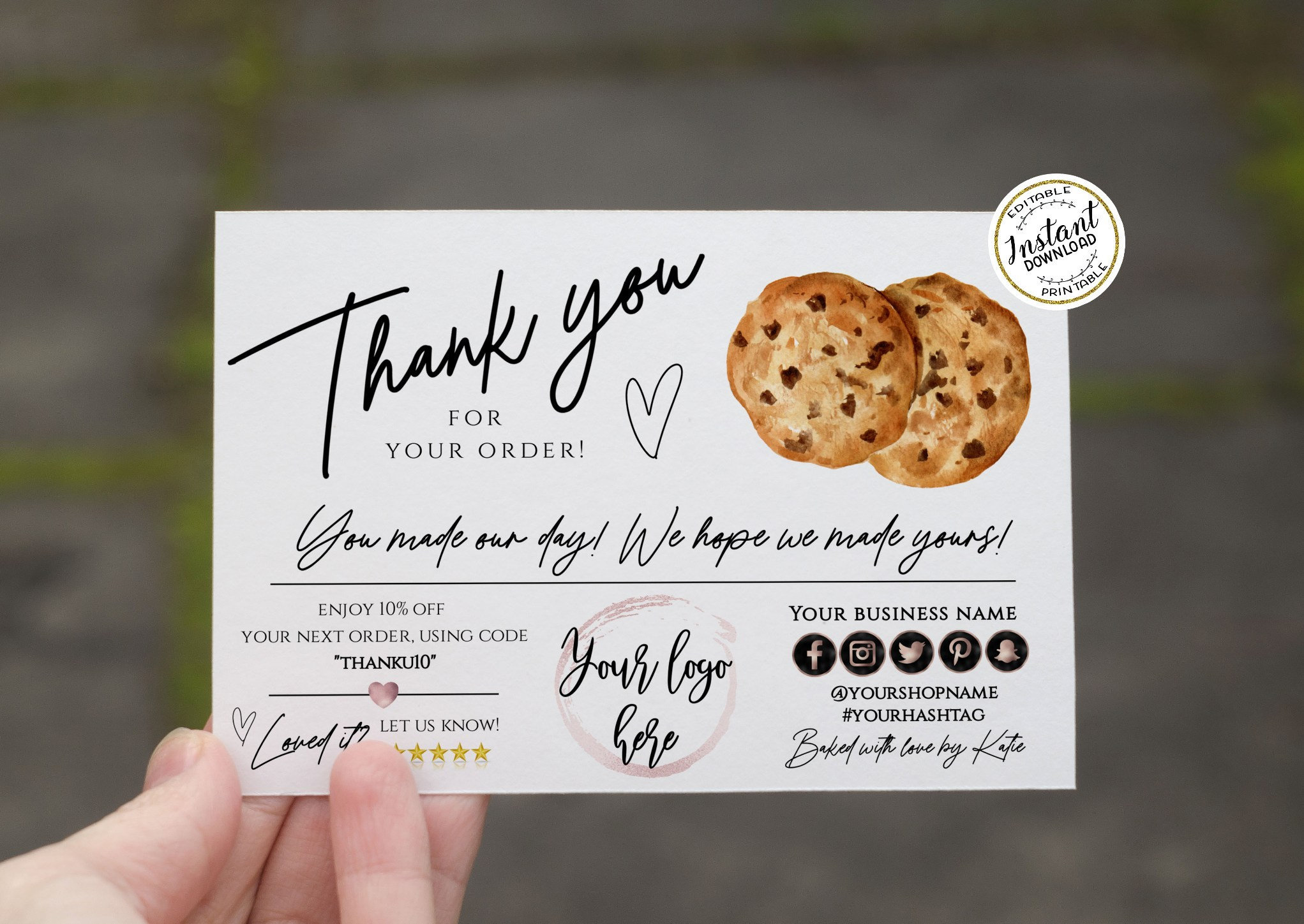 Editable MODERN Cookie Business Insert Card Bakery Shop Card Etsy