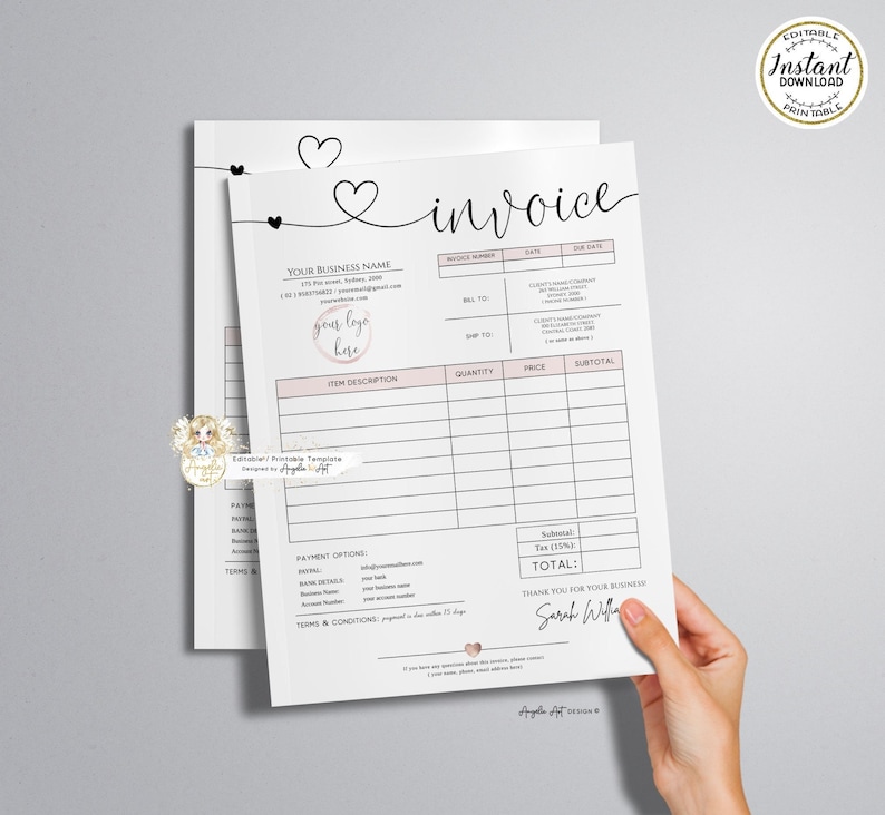 Editable rose gold invoice template