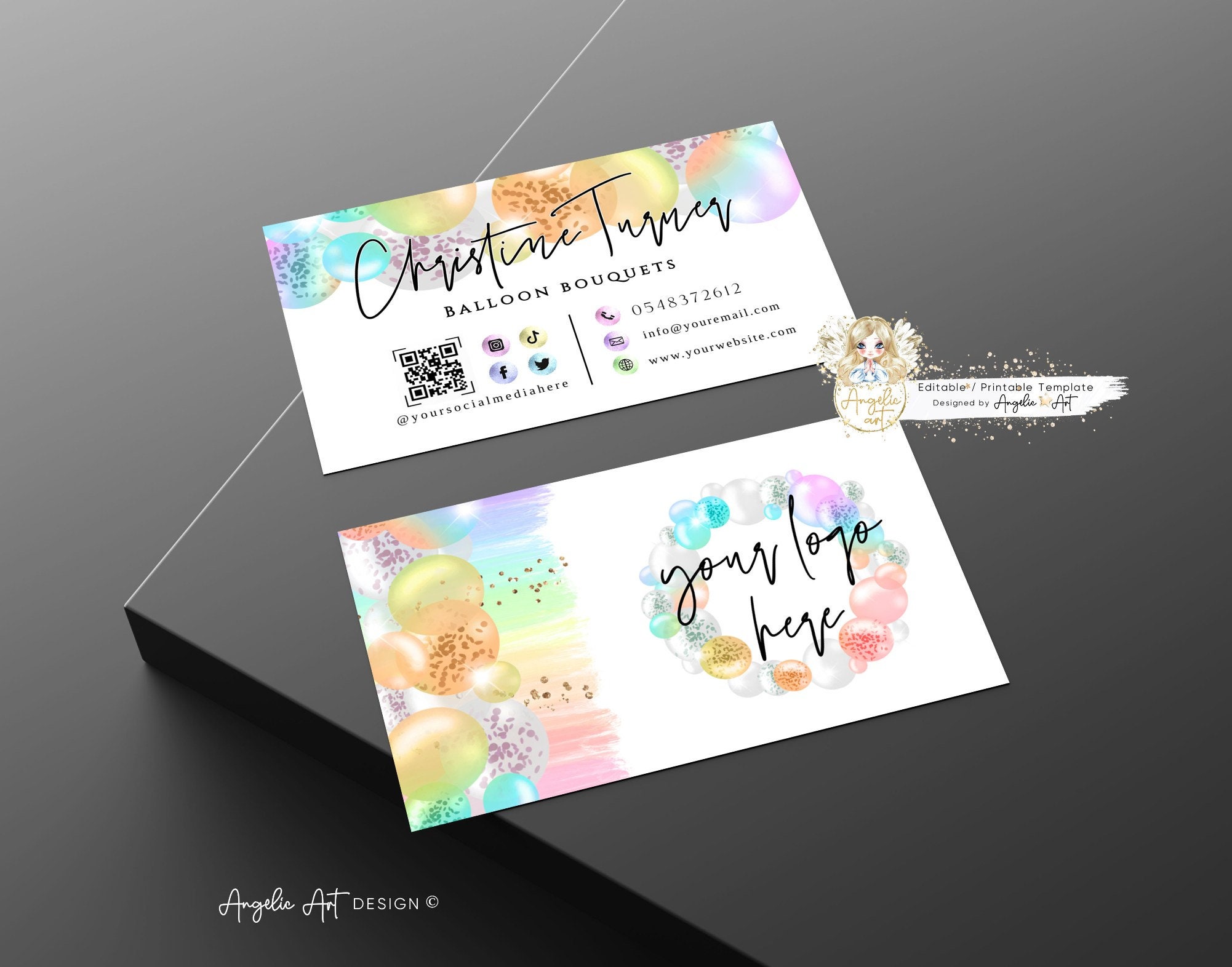 BALLOONS Business Card Template RAINBOW Balloon Bouquets Etsy