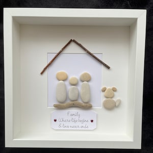 Family Pebble Art Picture, Family Decor, Pebble Art Box Frame,