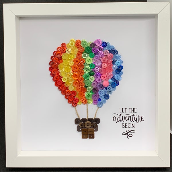 Hot Air Balloon Button Art Box Frame, Nursery, Children's Bedroom, Rainbow Button Art Frame