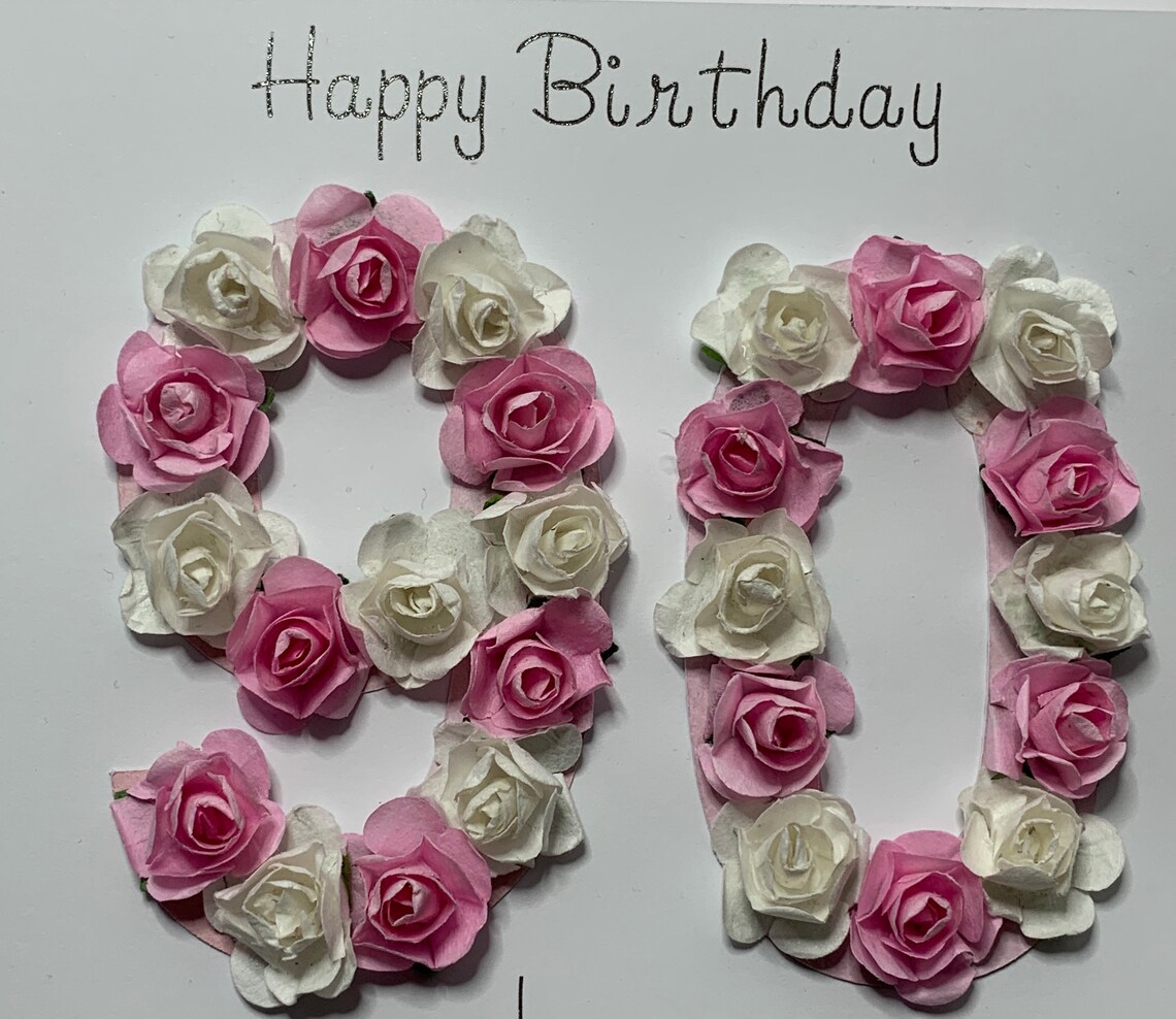 Personalised 90th Birthday Card Handmade Paper Flower Number Etsy