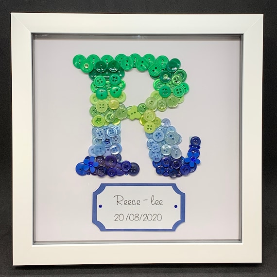 Personalised Initial Letter Button Art Frame Nursery Wall | Etsy