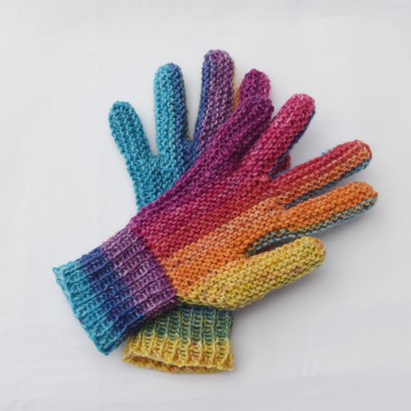 Kinder Fingerhandschuhe 4-7Jahre Regenbogen handgestrickt