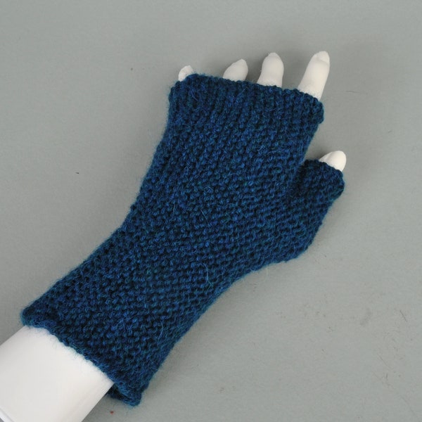 Armstulpen mit Daumen ozeangrün fingerlose Handschuhe handgestrickt mit Alpaka