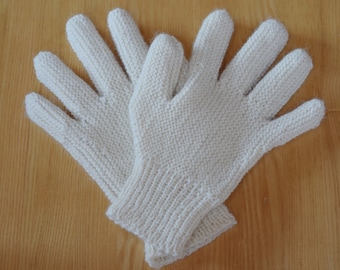 Finger-Handschuhe Alpaka handgestrickt naturweiss für Damen