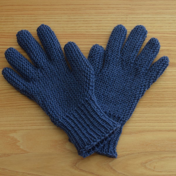 Finger-Handschuhe Teenie-Damen handgestrickt graublau