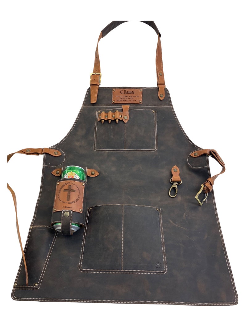 Personalized durable leather apron Cartridges/Chef apron 3 sizes/Cooking apron sewn borders/Butcher, Blacksmith, Woodwork crossbody apron