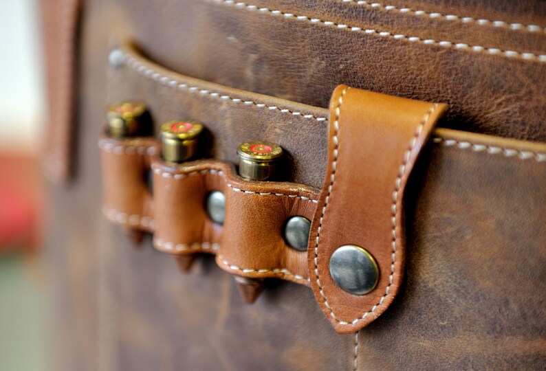 Personalized leather Aprons with soft touch. Cow  Leather. Cartridges on the apron. Beer holster and pockets.