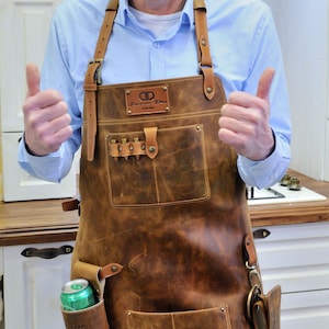 Personalized durable leather apron Cartridges/Chef apron 3 sizes/Cooking apron sewn borders/Butcher, Blacksmith, Woodwork crossbody apron