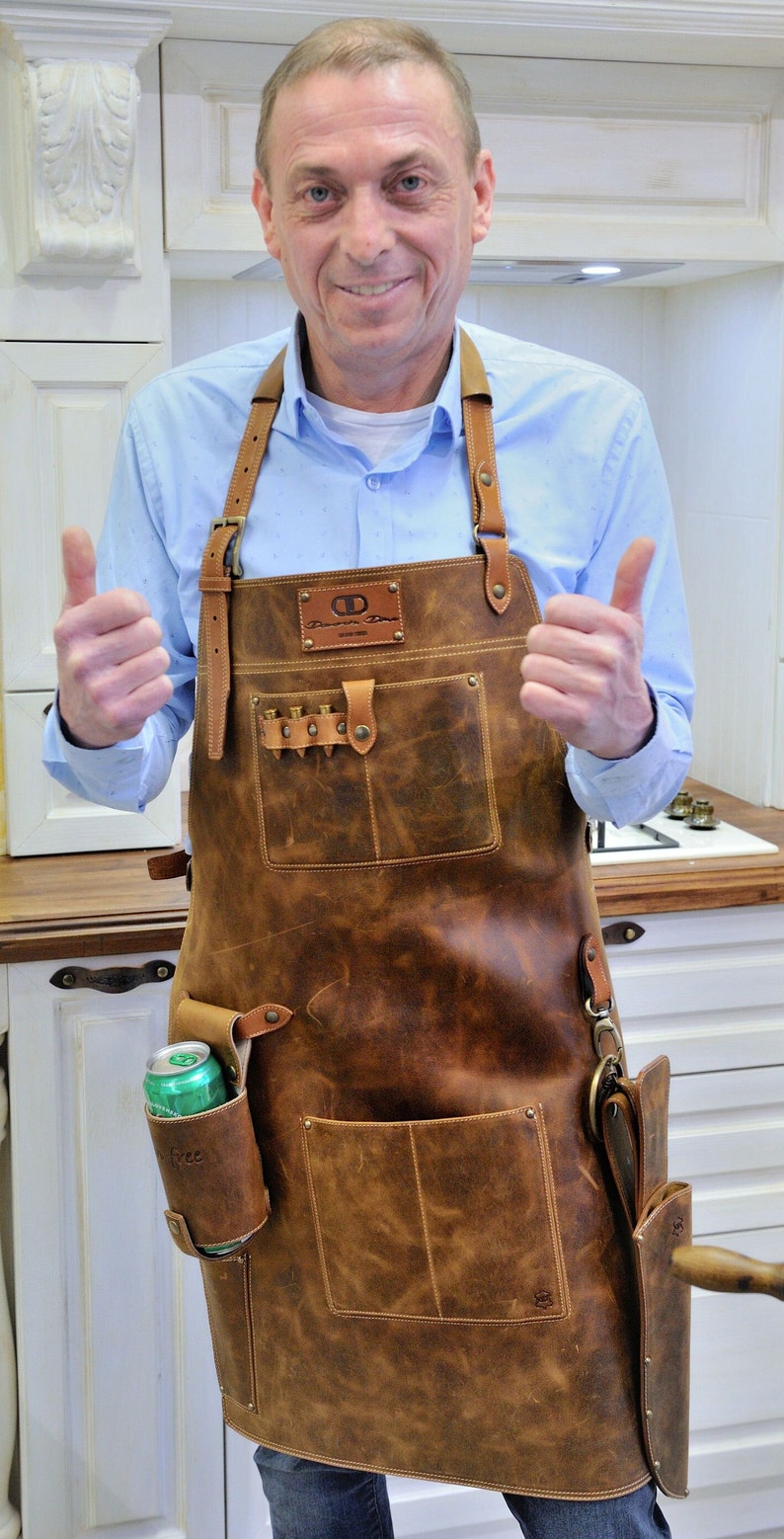 Personalized durable leather apron Cartridges/Chef apron 3 sizes/Cooking apron sewn borders/Butcher, Blacksmith, Woodwork crossbody apron