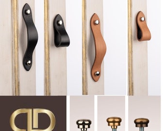 Leather Drawer Handle French Elegant Style With Brass or Nickel Screws/DDDesign  Cabinet Pulls/ Leather cabinet pull
