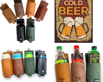 Volnerf lederen bierholster / watter, bekerhouder / perfect cadeau voor feesten, verjaardagen, festivals.. Voor blikjes en flessen.