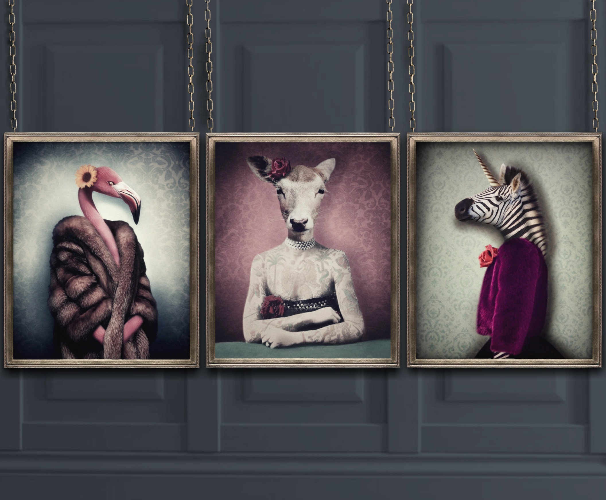 Quirky Eclectic Animal Art Prints UNFRAMED Cool Tropical Etsy