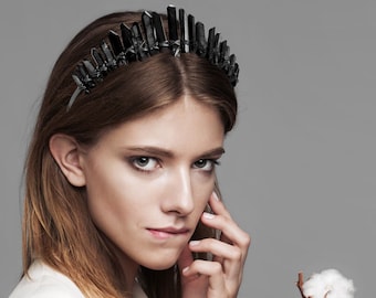 Gold Quartz Crown Crystal Wedding Hair Accessory Couronne Etsy