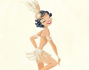 Dancing flappers set of mini fine art prints, 20&#39;s inspired, gouache paining art print, cute and girly illustrations