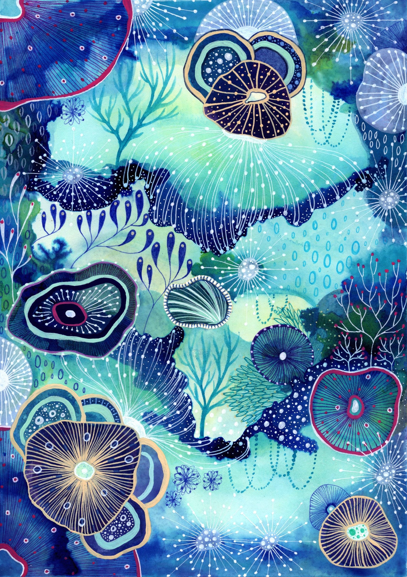 Original Ink Gouache and Pen Artwork A4 Abstract Underwater Etsy